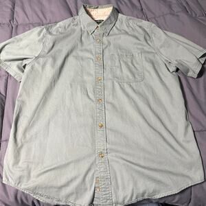 Eddie Bauer Shirt Men's XL Button Up Short Sleeve Green Embroidered Pocket Logo